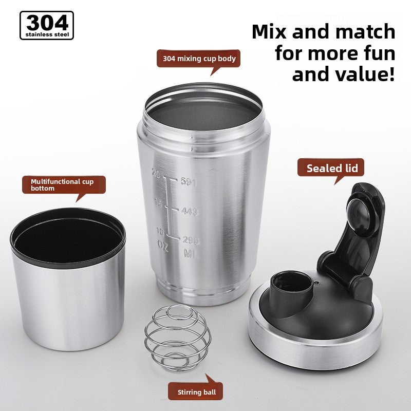 Stainless Steel Protein Shaker Cup with Powder Container